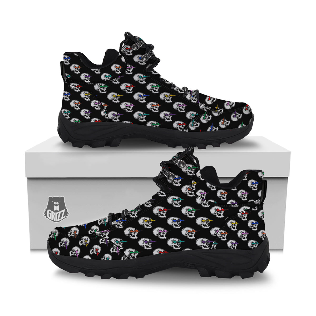 Lightning Skull Print Pattern Hiking Shoes-grizzshop