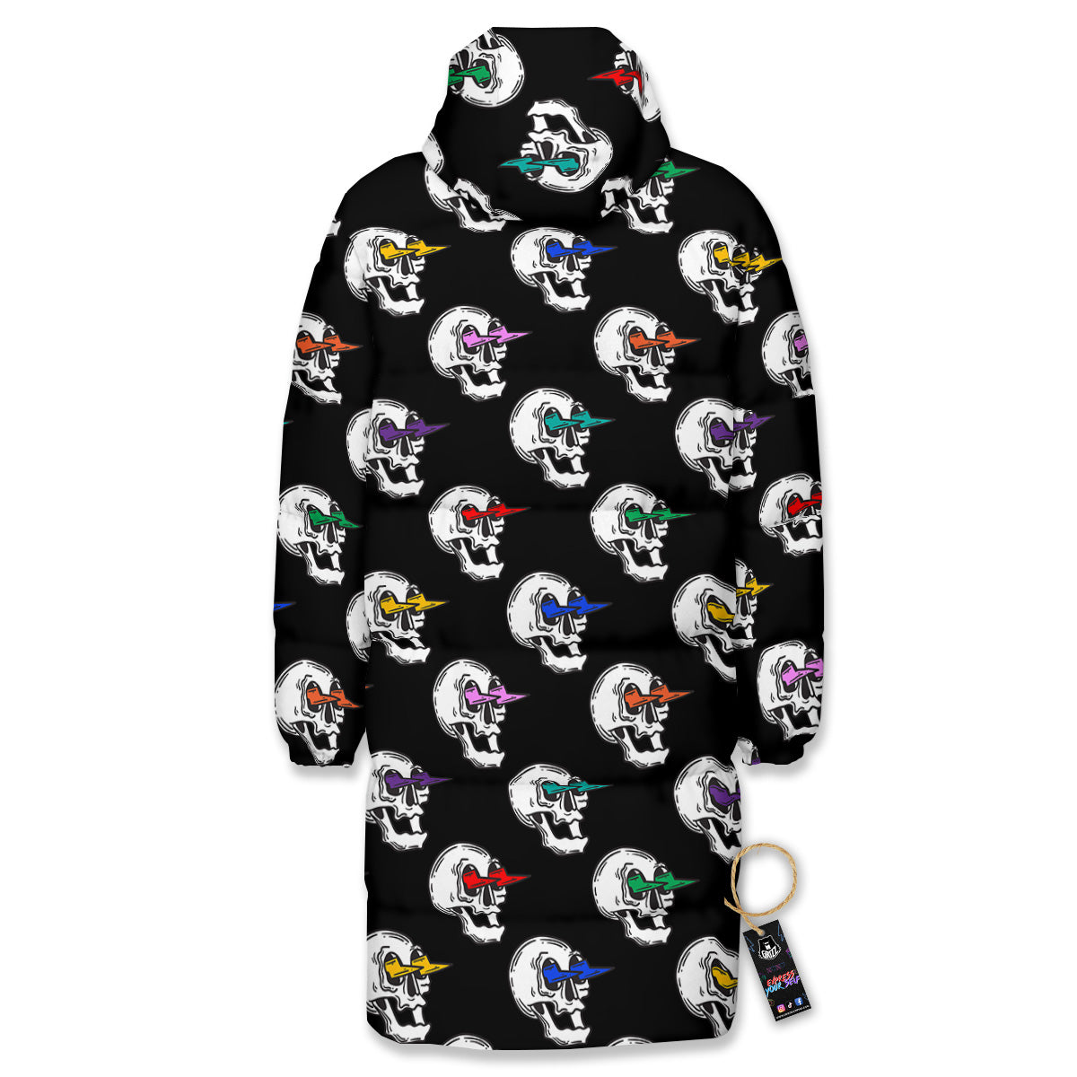 Lightning Skull Print Pattern Long Down Jacket-grizzshop