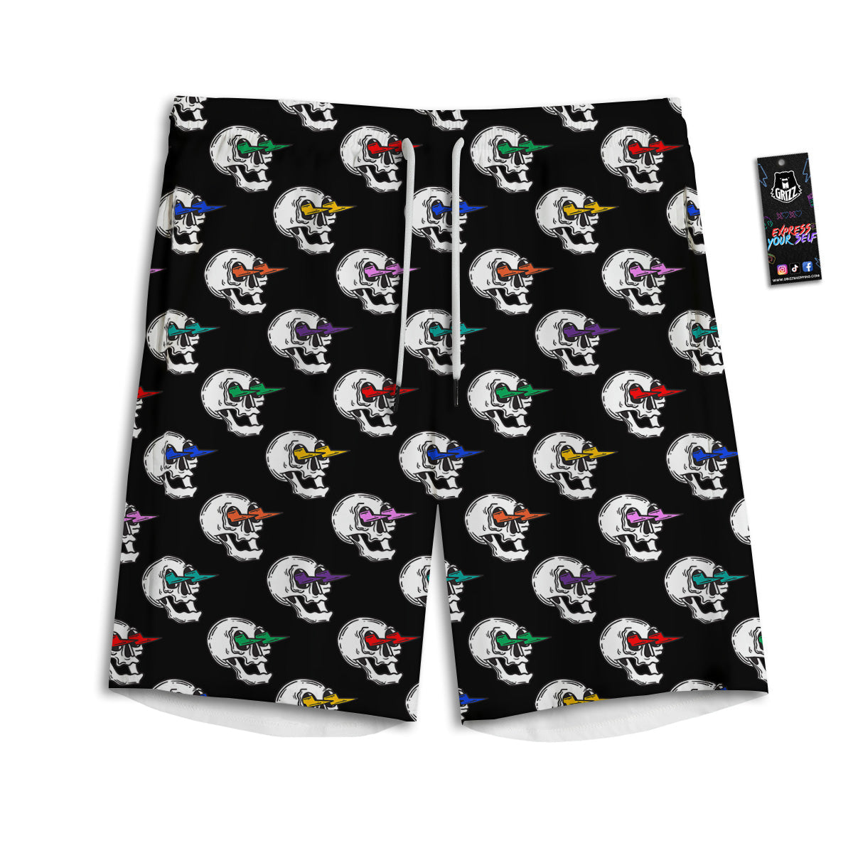 Lightning Skull Print Pattern Men's Athletic Shorts