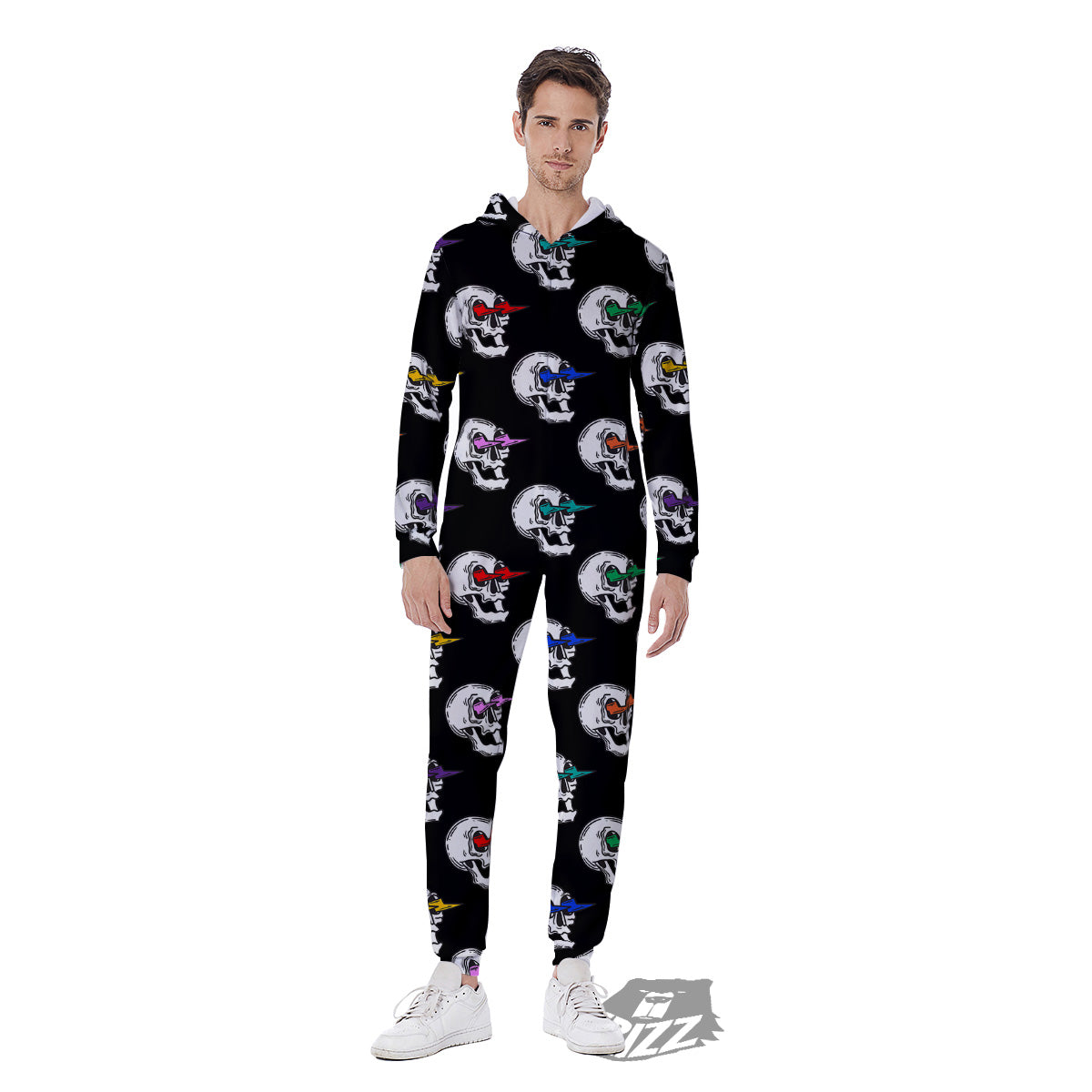 Lightning Skull Print Pattern Men's Jumpsuit-grizzshop