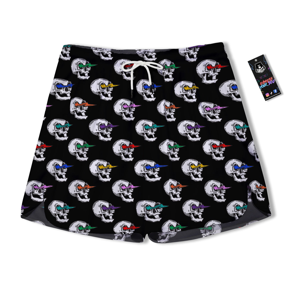 Lightning Skull Print Pattern Men's Running Shorts-grizzshop