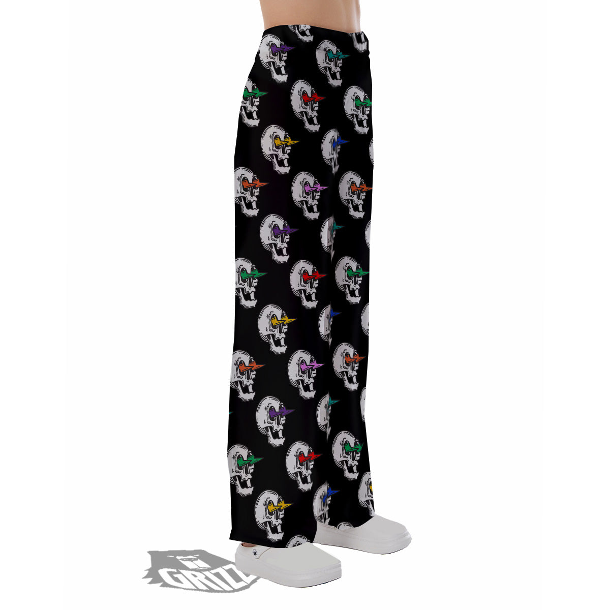 Lightning Skull Print Pattern Pajama Pants-grizzshop
