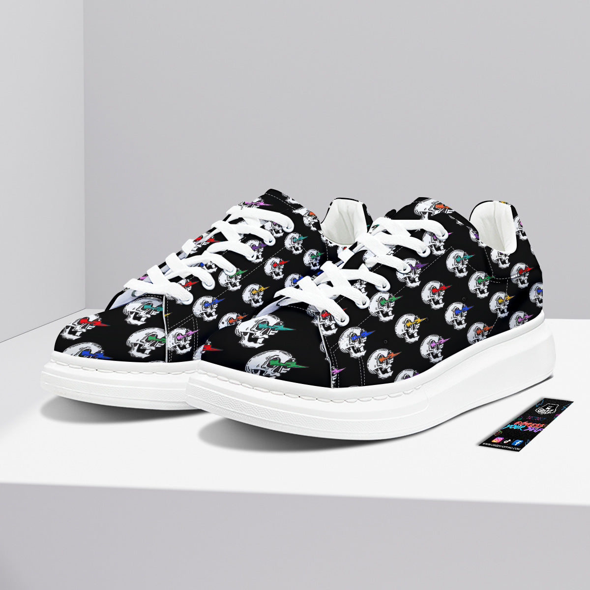 Lightning Skull Print Pattern Platform Shoes-grizzshop