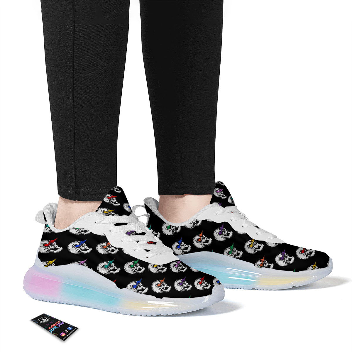 Lightning Skull Print Pattern Running Sneakers-grizzshop