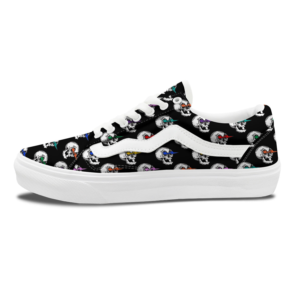 Lightning Skull Print Pattern Skate Shoes-grizzshop