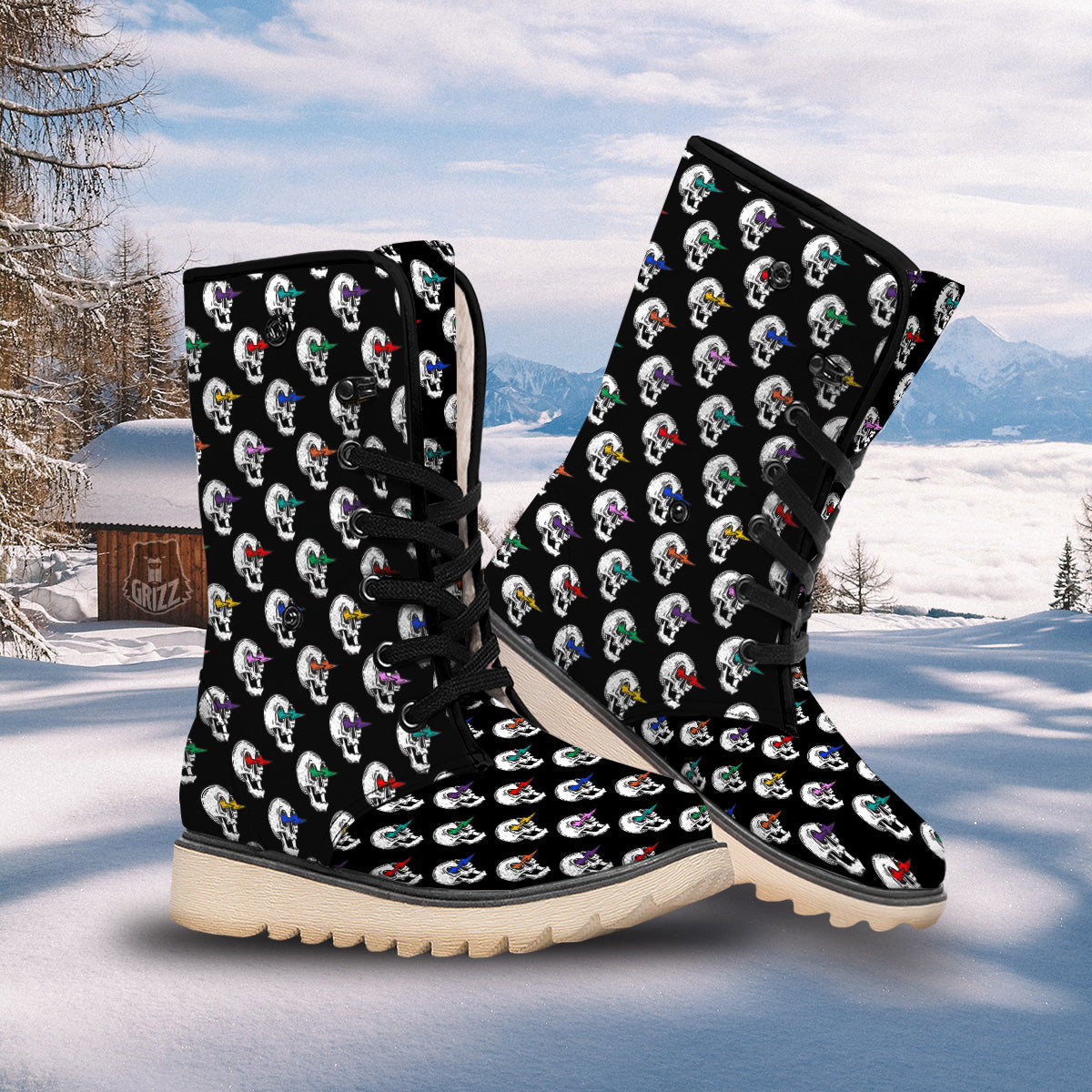 Lightning Skull Print Pattern Snow Boots-grizzshop