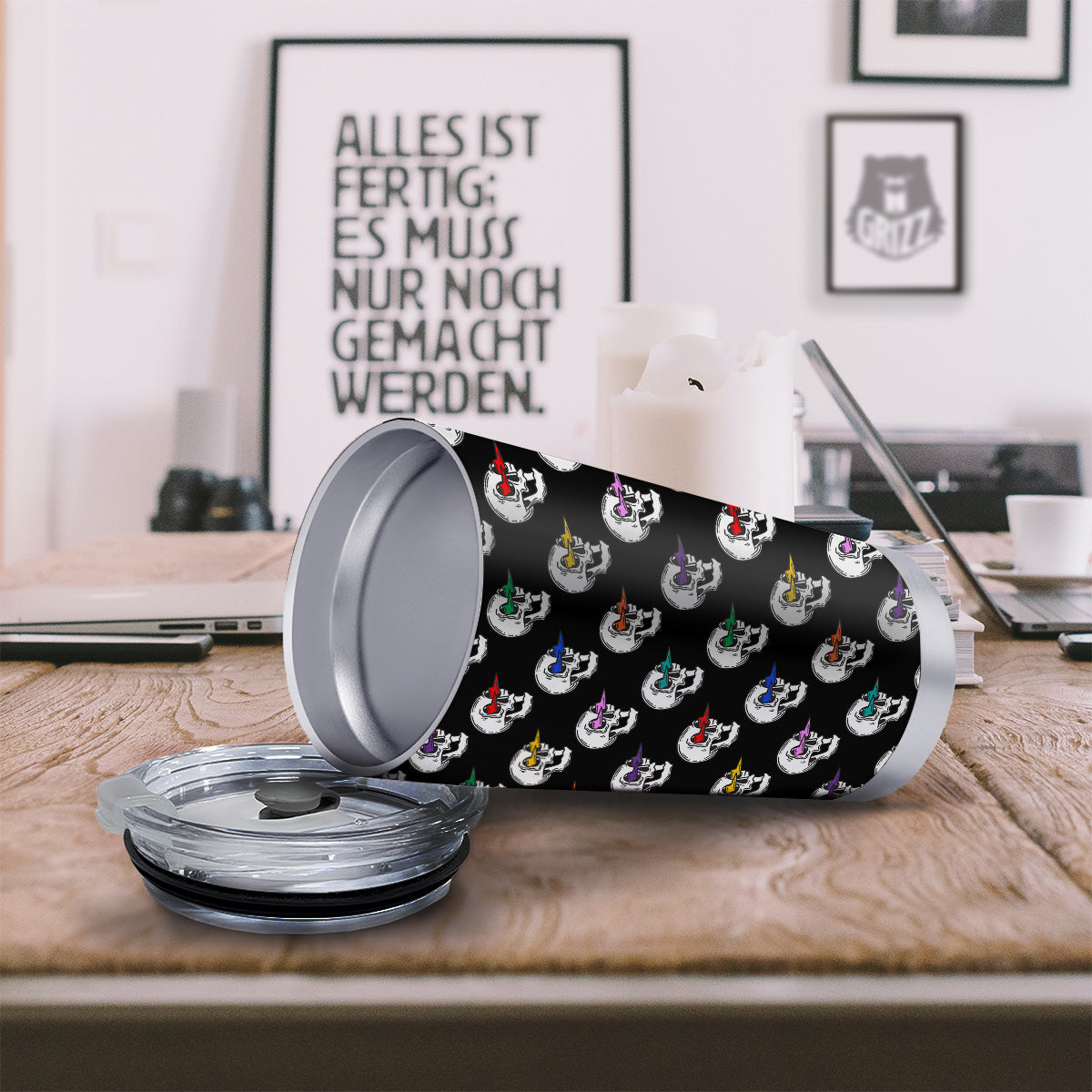 Lightning Skull Print Pattern Tumbler-grizzshop