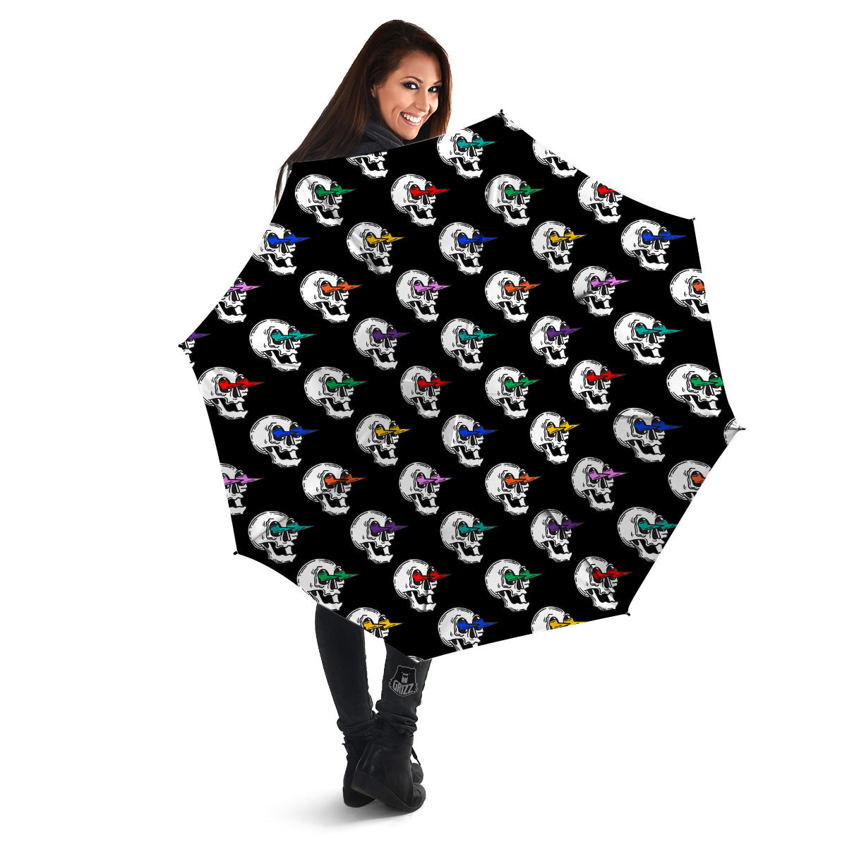 Lightning Skull Print Pattern Umbrella-grizzshop