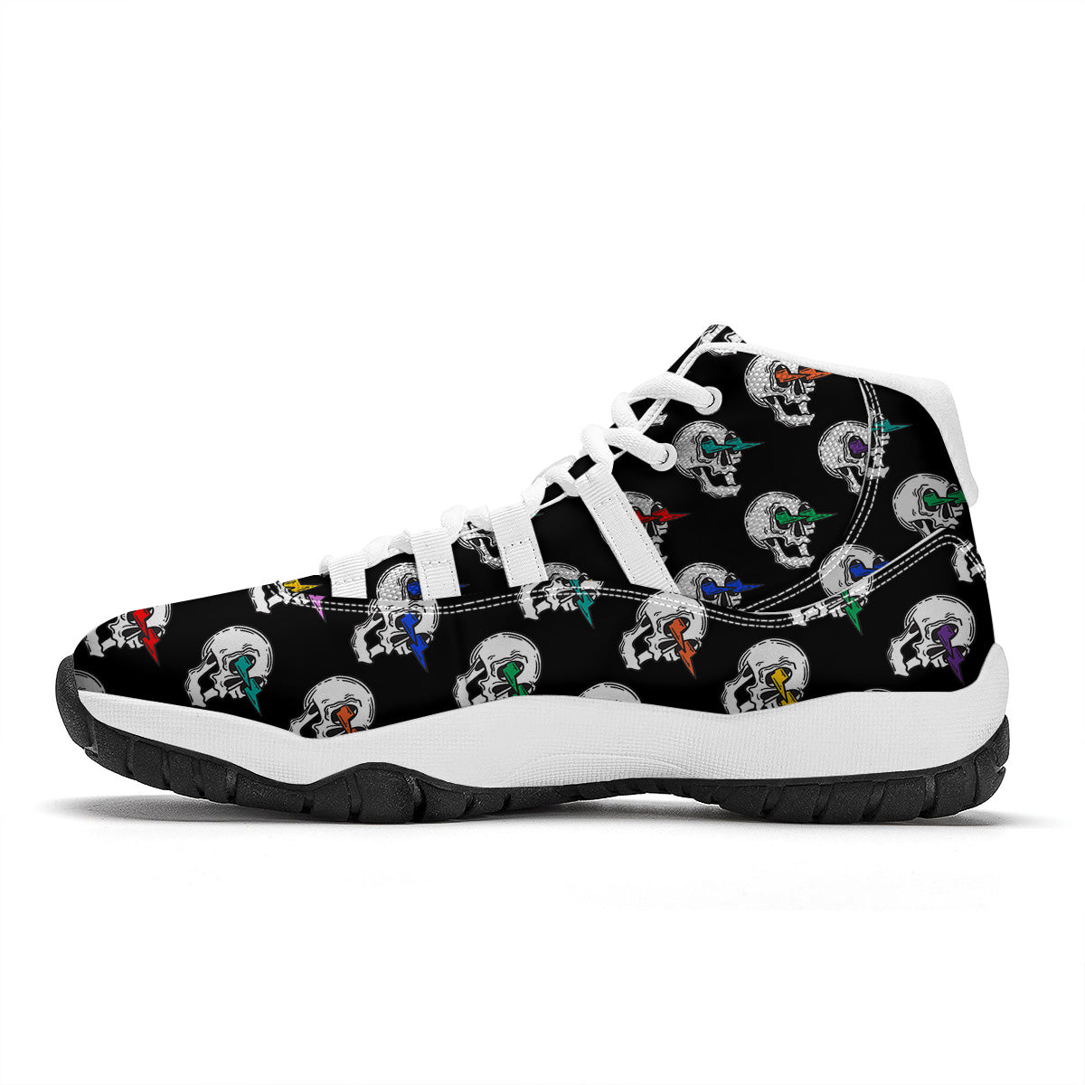 Lightning Skull Print Pattern White Bball Shoes-grizzshop