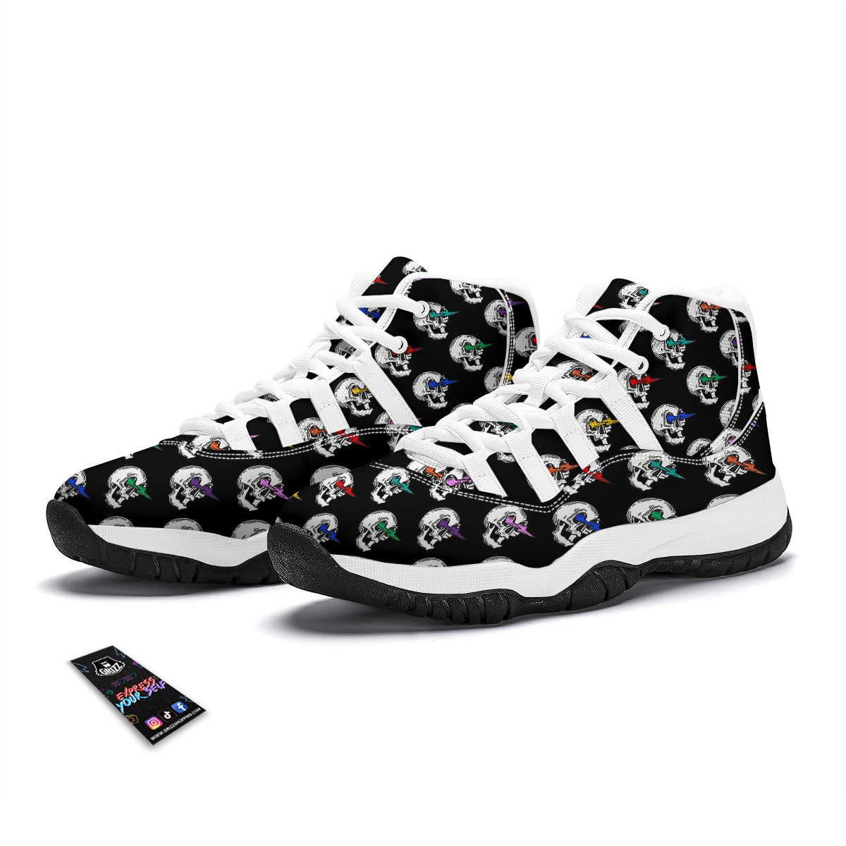 Lightning Skull Print Pattern White Bball Shoes-grizzshop