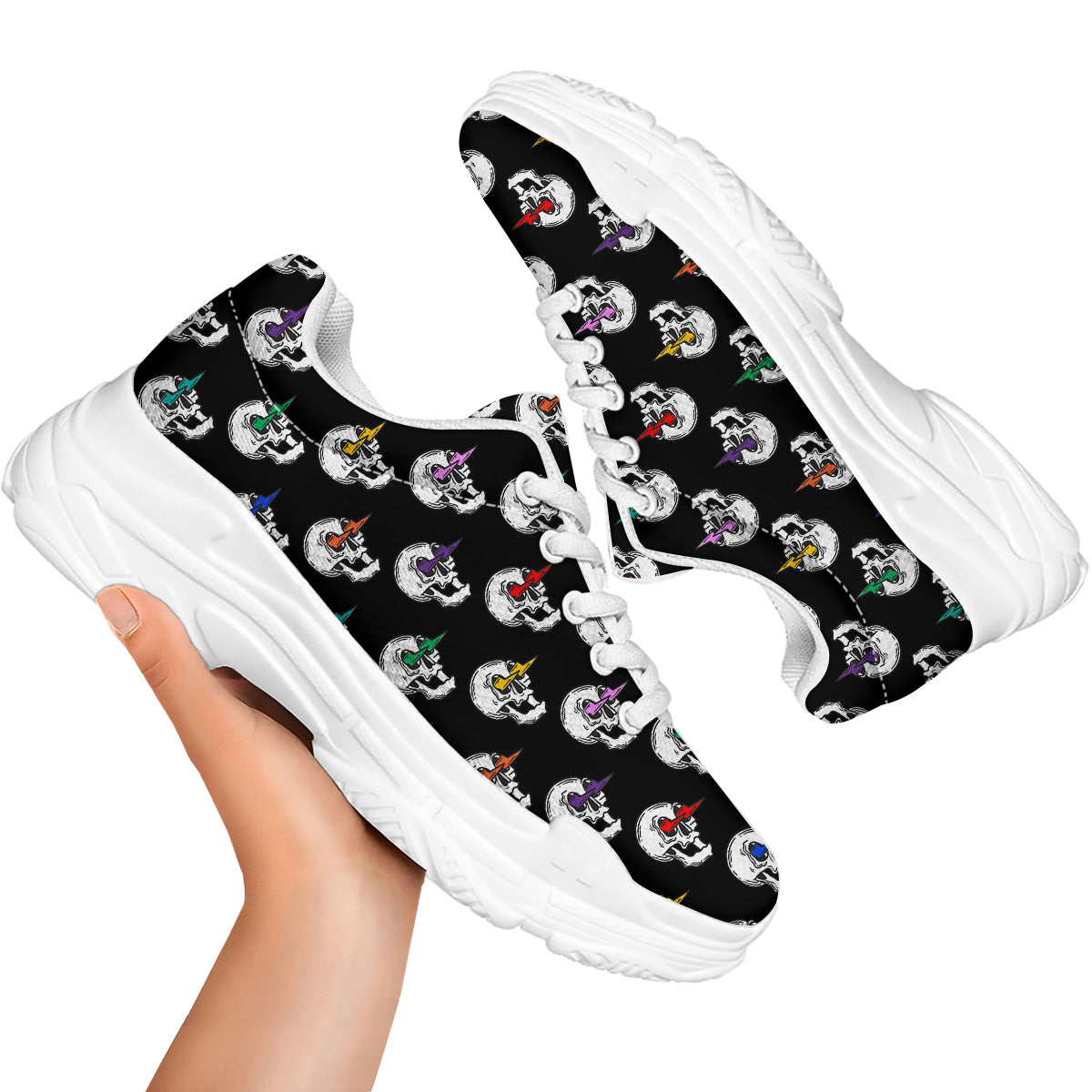 Lightning Skull Print Pattern White Chunky Shoes-grizzshop