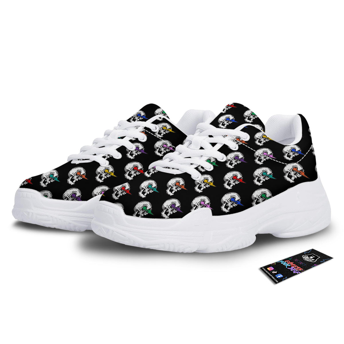 Lightning Skull Print Pattern White Chunky Shoes-grizzshop