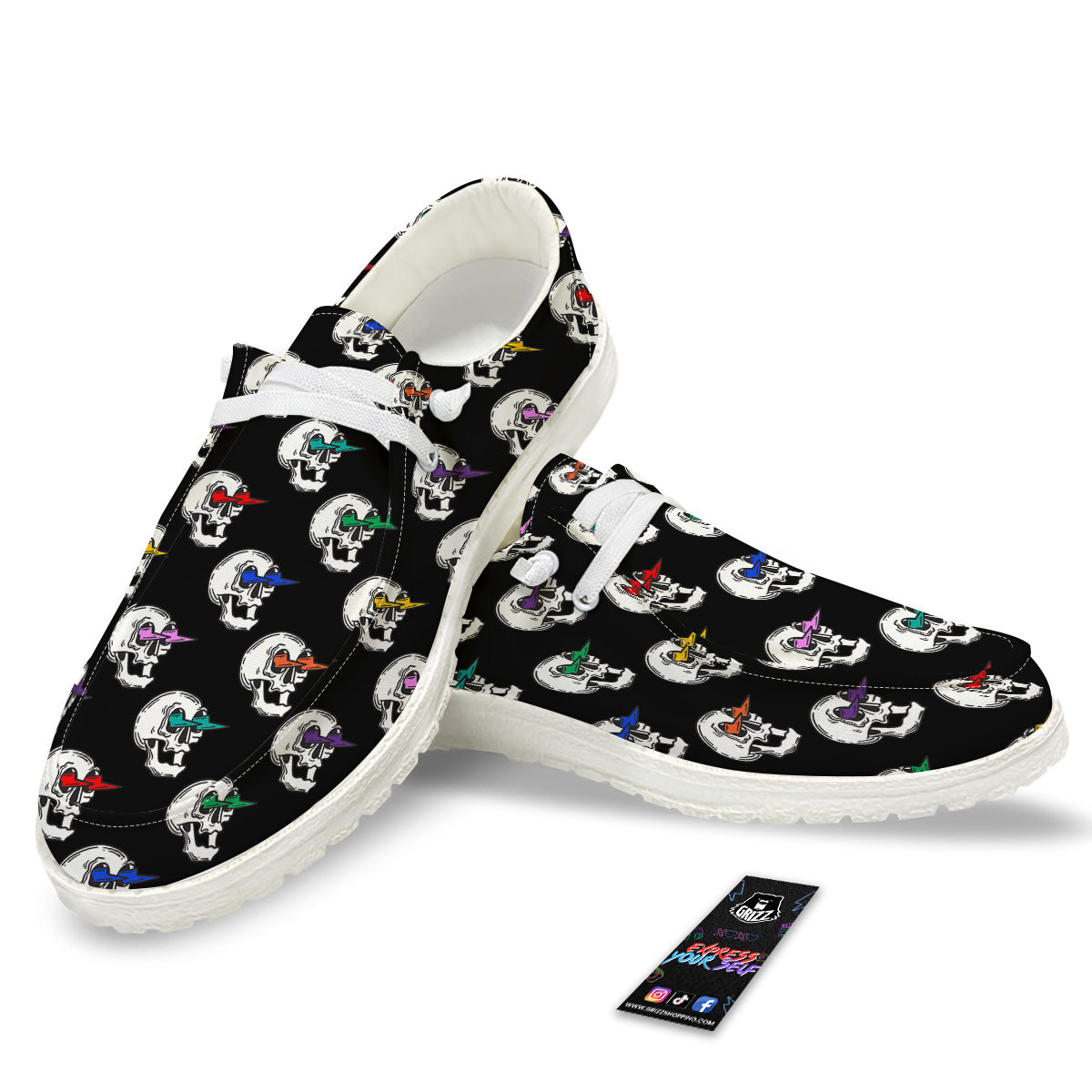 Lightning Skull Print Pattern White Loafers-grizzshop