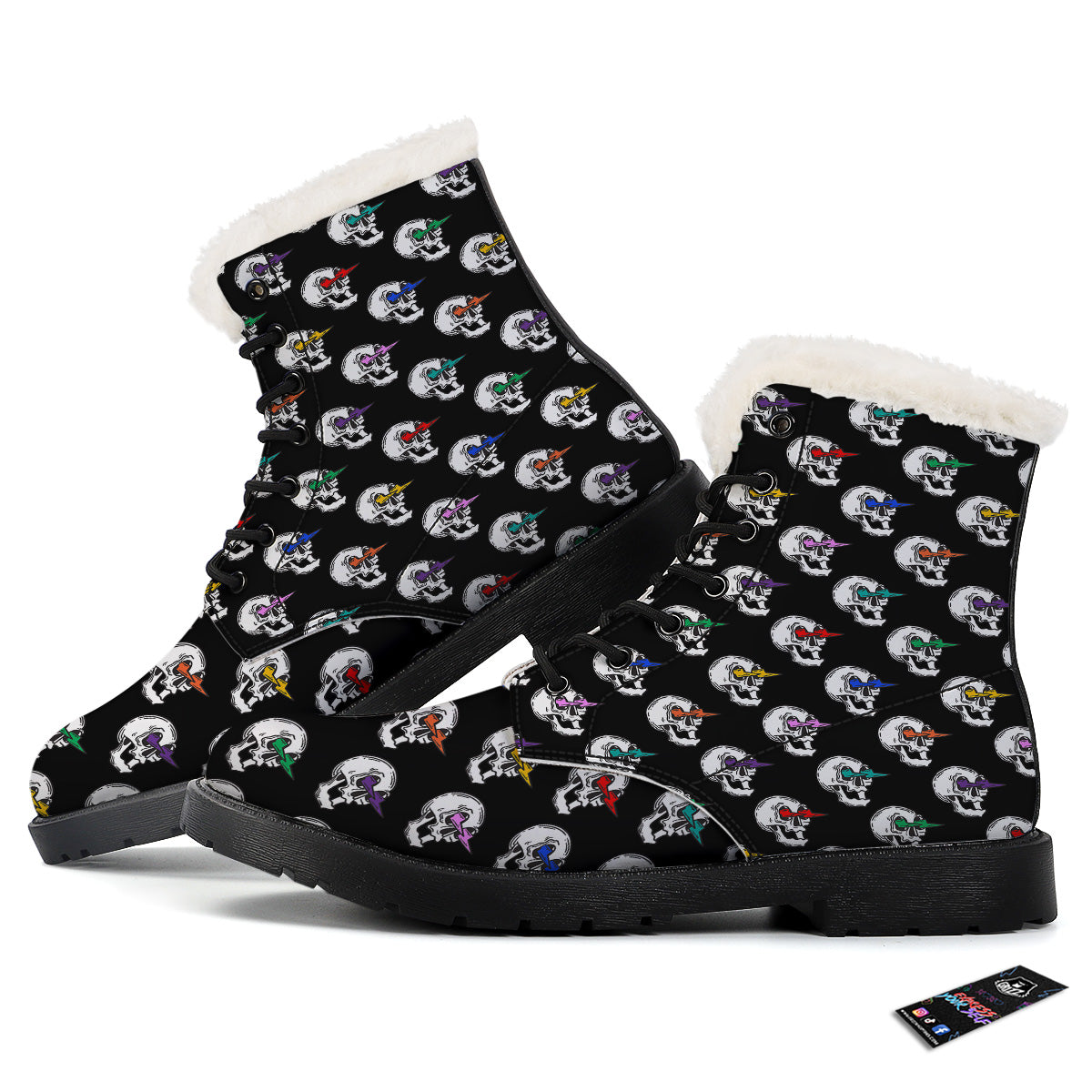 Lightning Skull Print Pattern Winter Boots-grizzshop