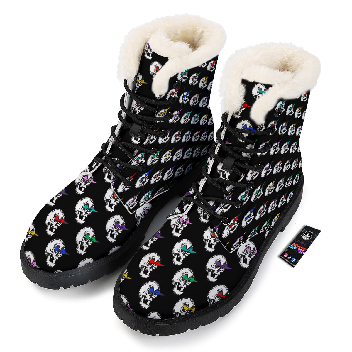 Lightning Skull Print Pattern Winter Boots-grizzshop