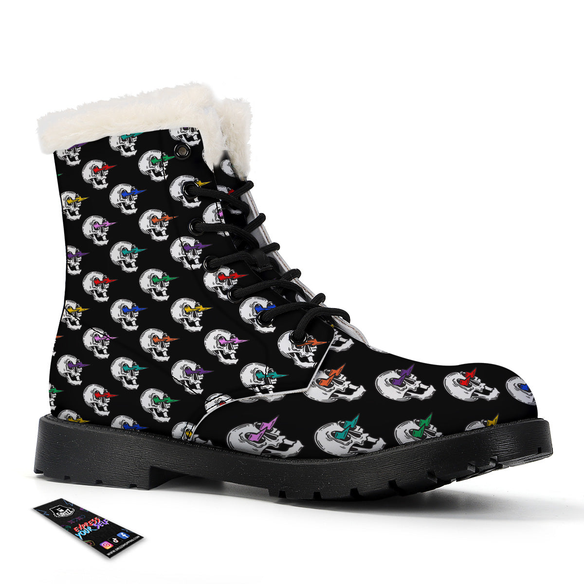 Lightning Skull Print Pattern Winter Boots-grizzshop