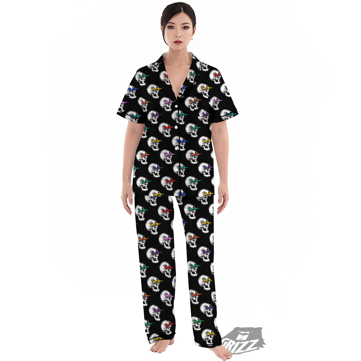 Lightning Skull Print Pattern Women's Pajamas Set-grizzshop
