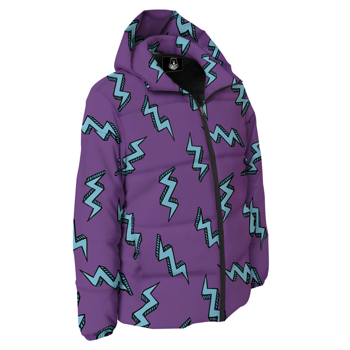 Lightning Teal And Purple Print Pattern Down Jacket-grizzshop