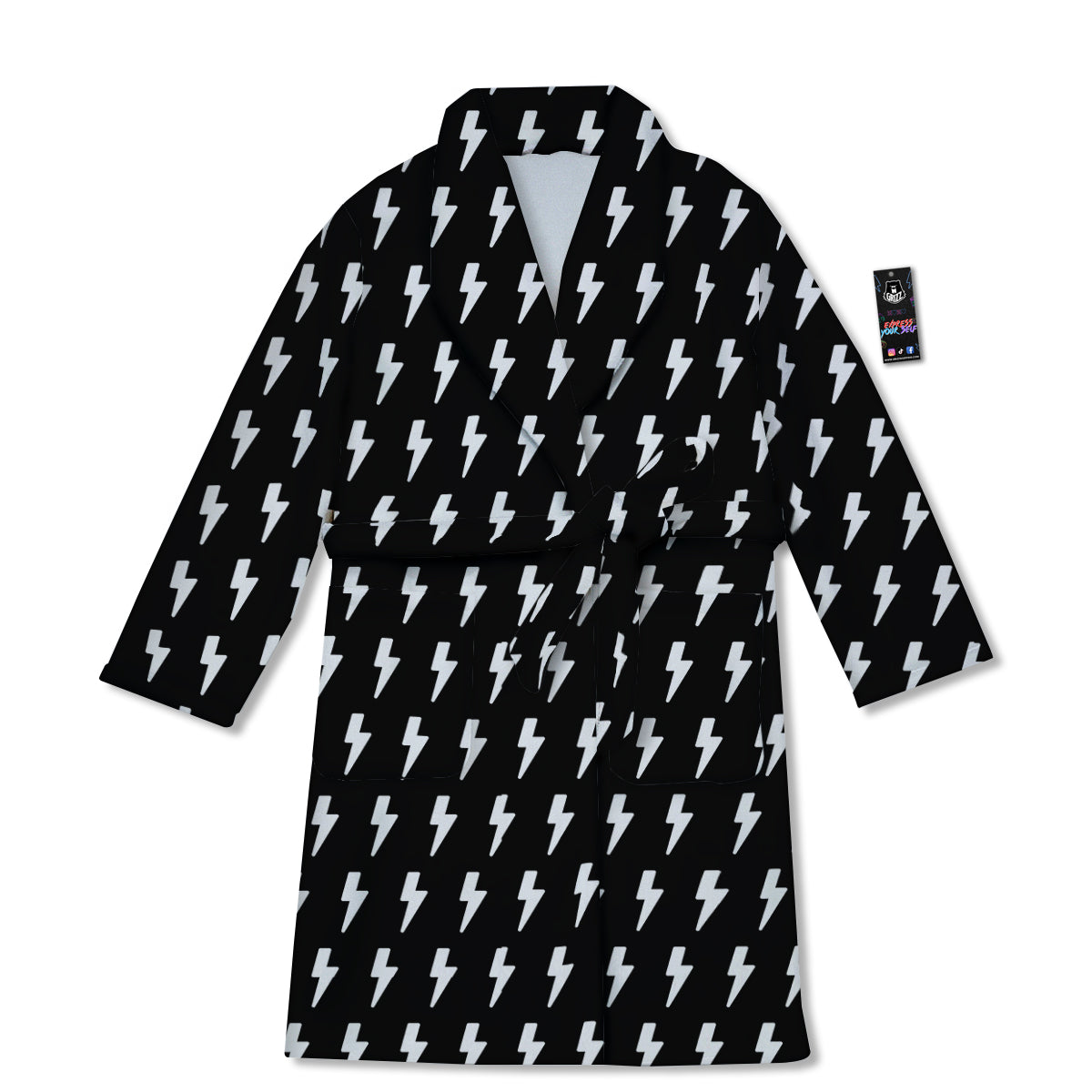 Lightning White And Black Print Pattern Bathrobe-grizzshop