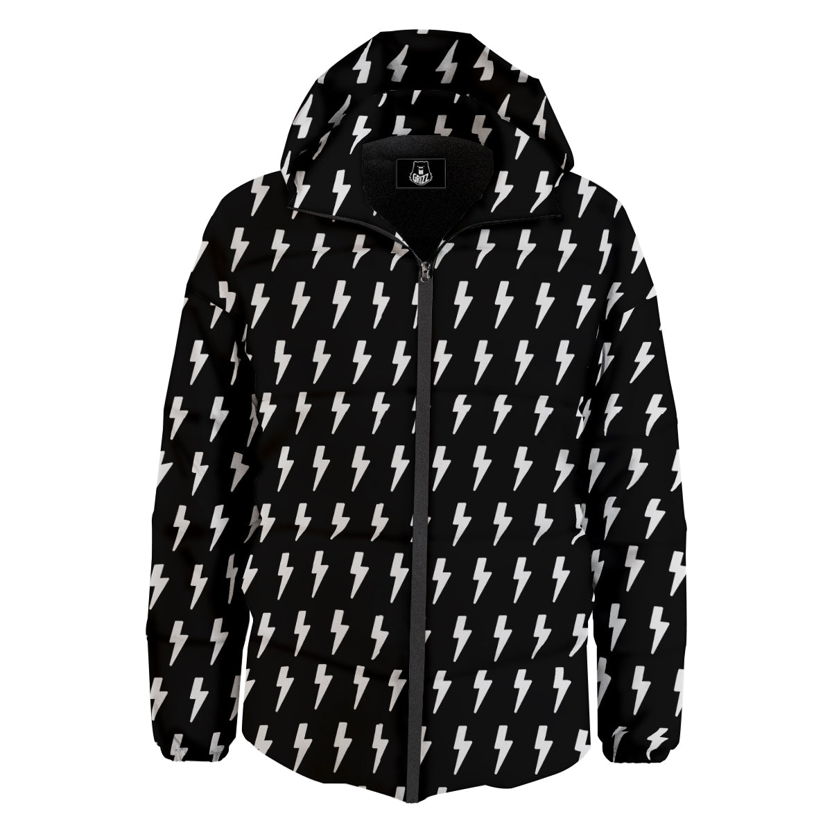 Lightning White And Black Print Pattern Down Jacket-grizzshop
