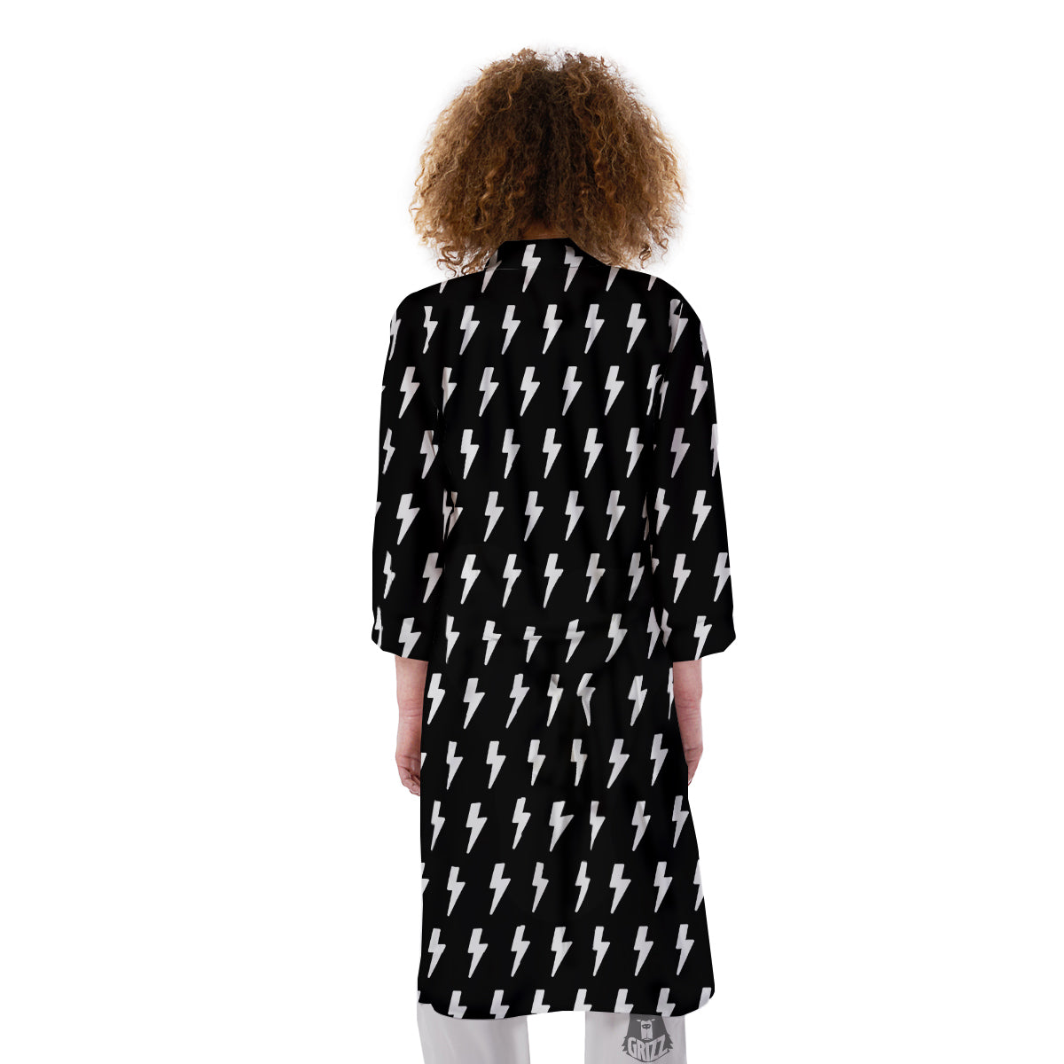 Lightning White And Black Print Pattern Kimono-grizzshop