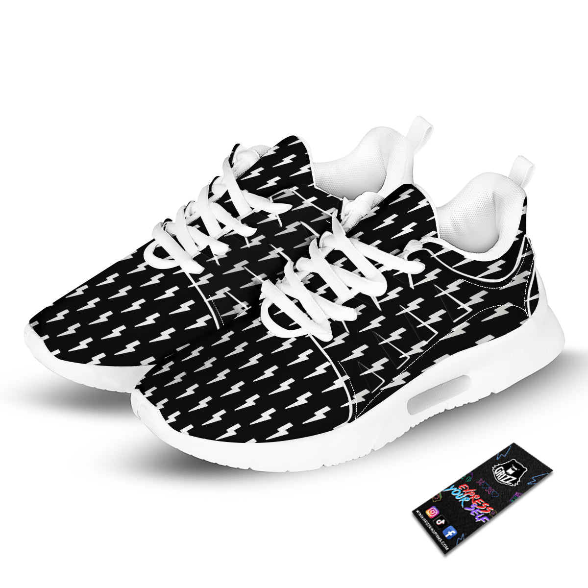 Lightning White And Black Print Pattern Tennis Shoes-grizzshop