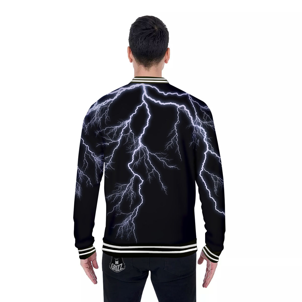 Lightning White Electric Print Baseball Jacket-grizzshop