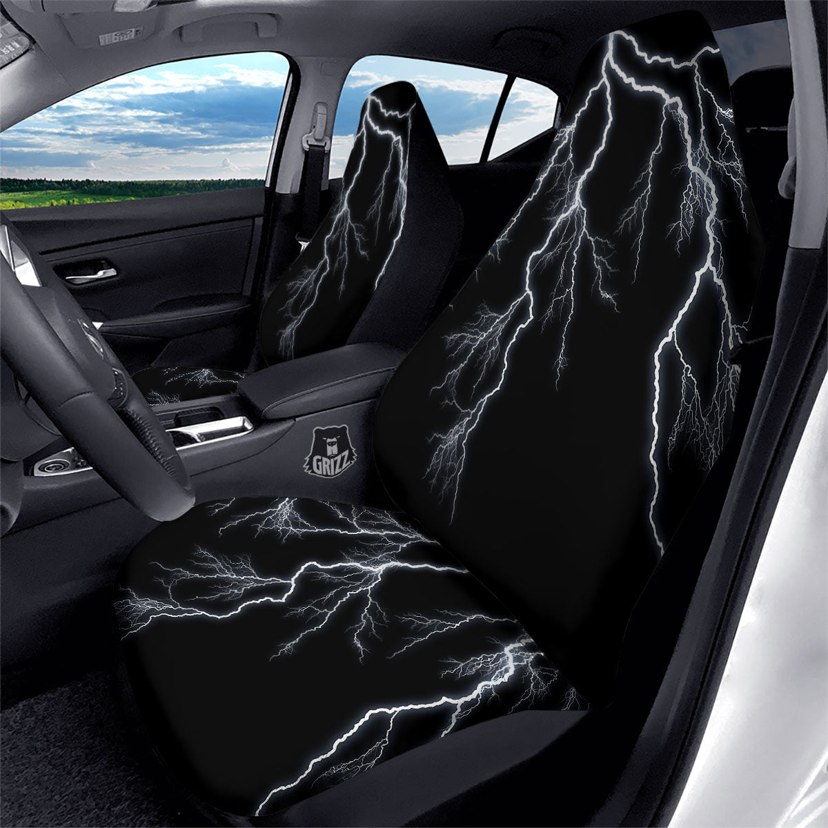 Lightning White Electric Print Car Seat Covers-grizzshop