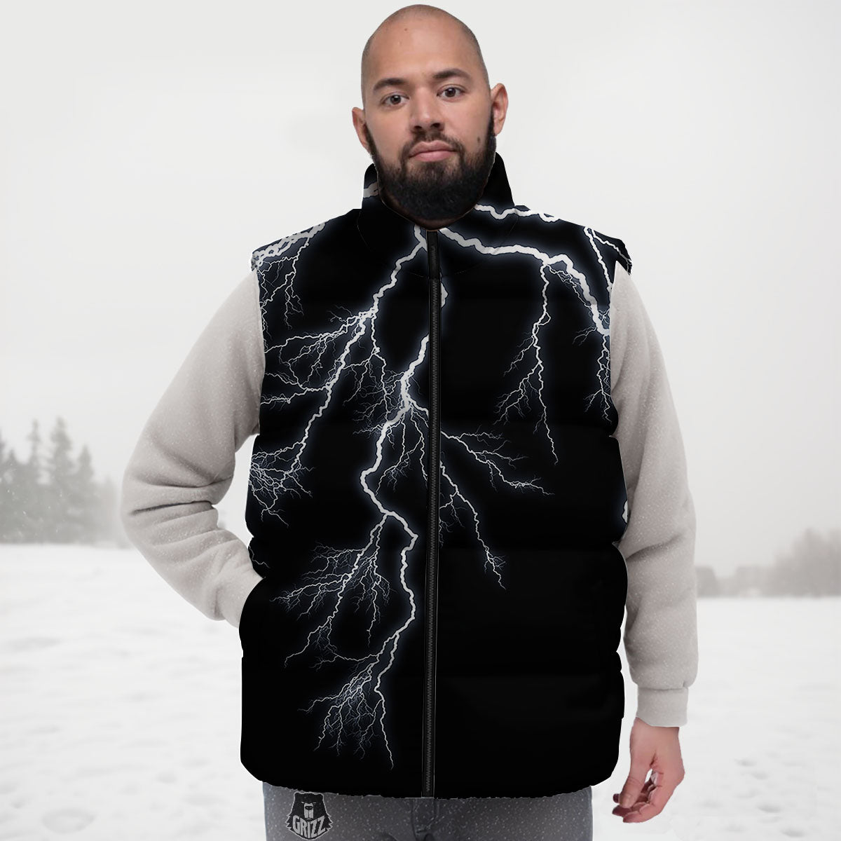 Lightning White Electric Print Down Vest-grizzshop