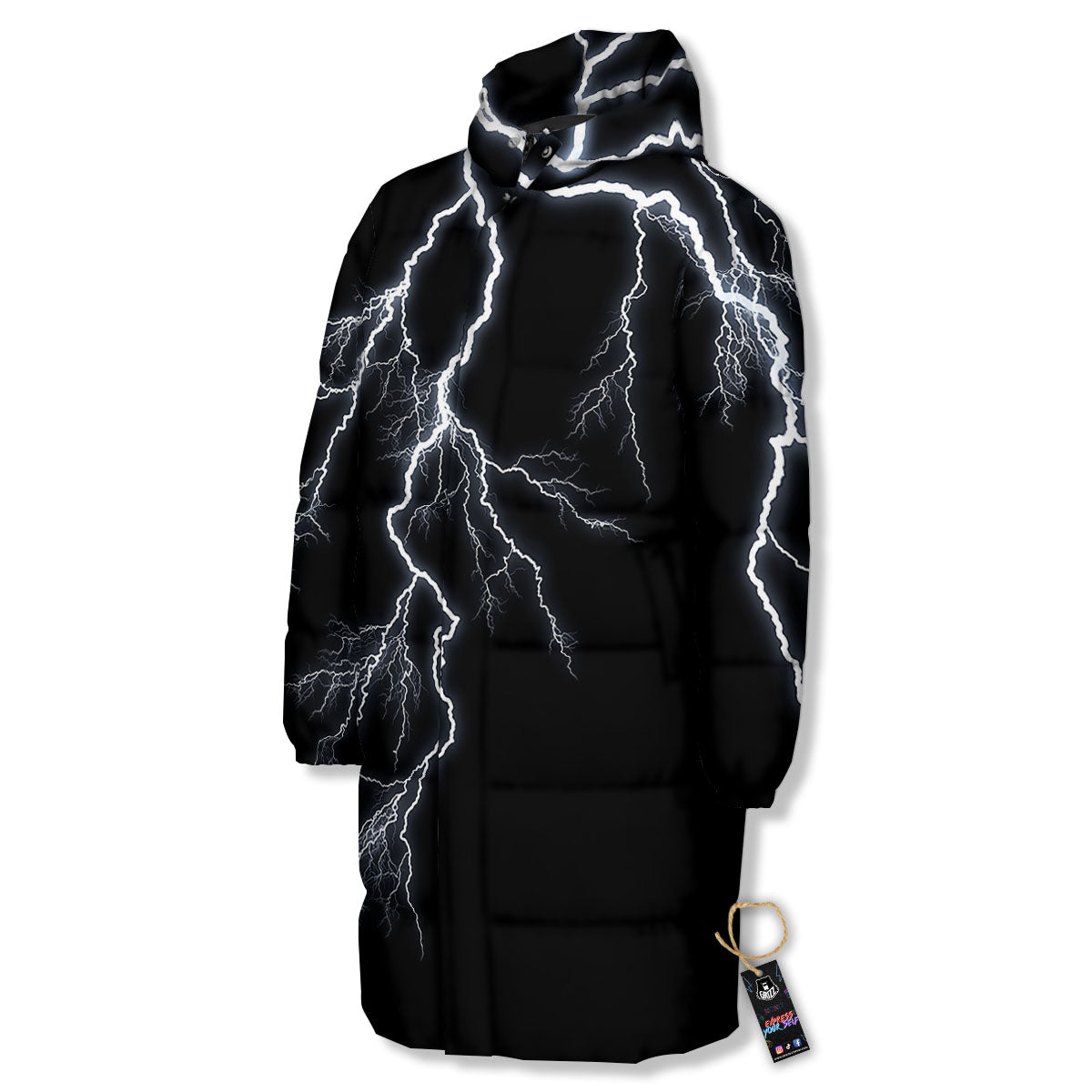 Lightning White Electric Print Long Down Jacket-grizzshop