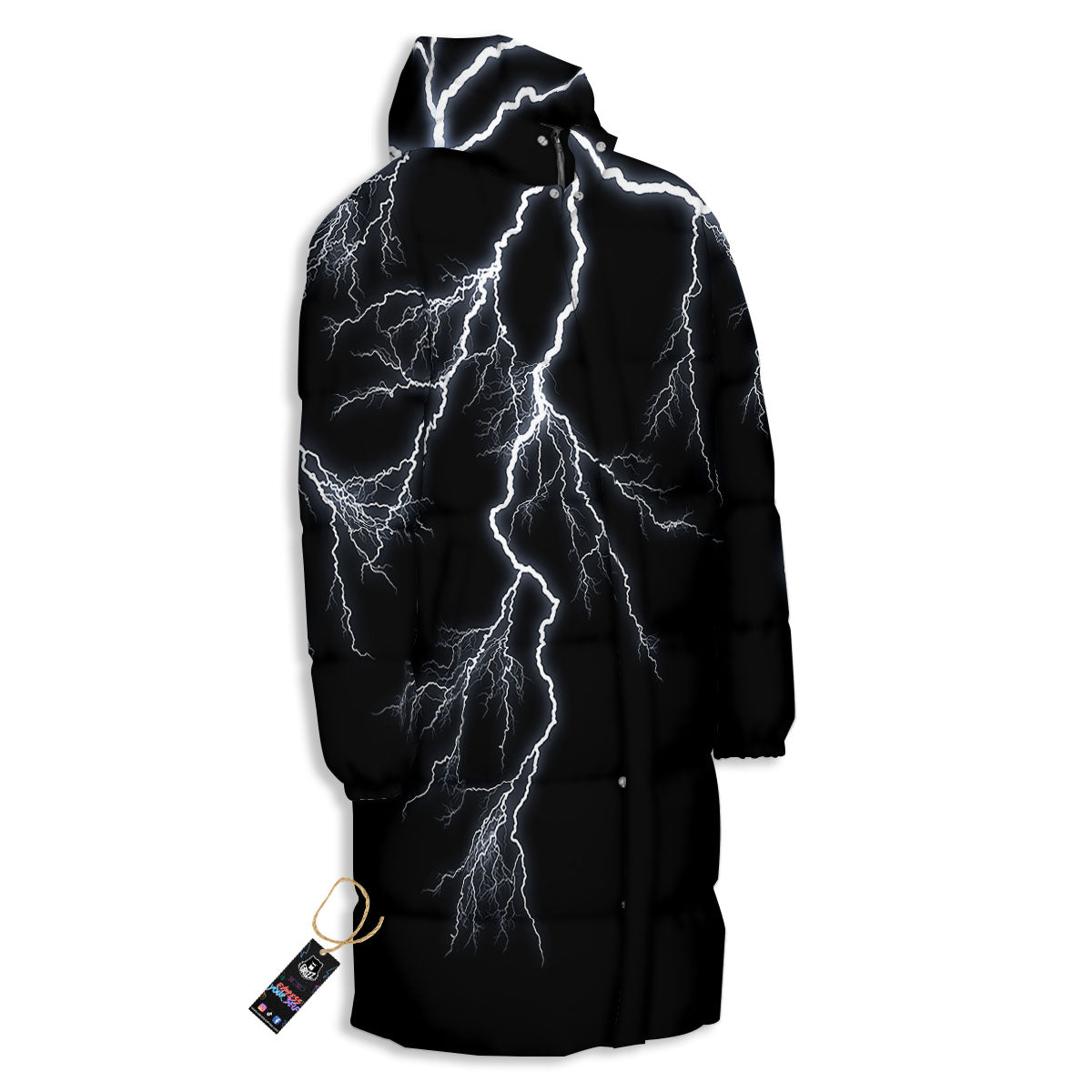 Lightning White Electric Print Long Down Jacket-grizzshop