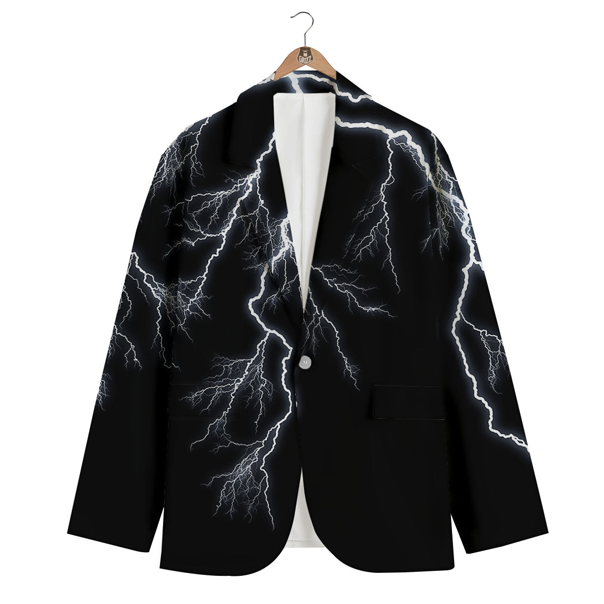 Lightning White Electric Print Men's Blazer-grizzshop