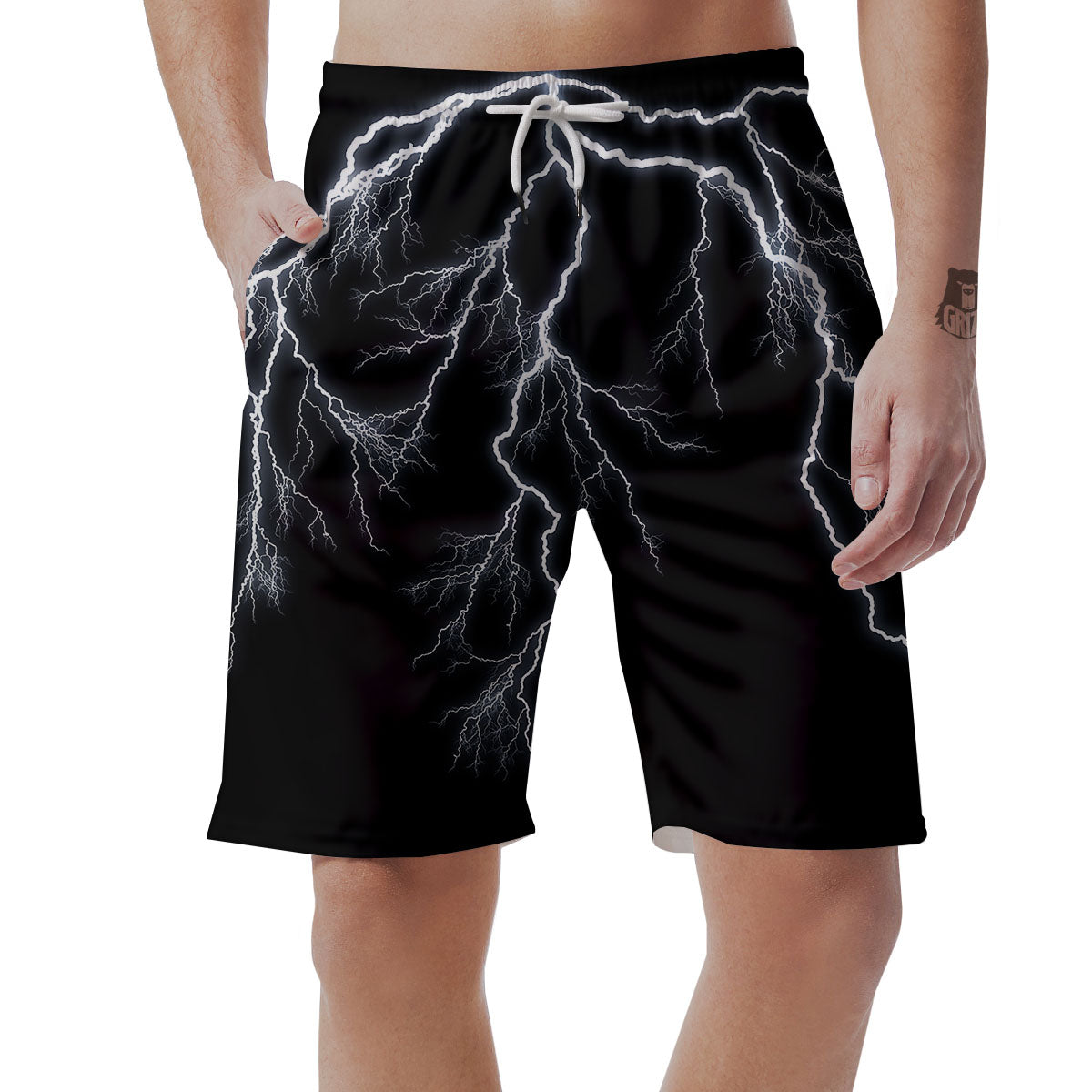 Lightning White Electric Print Men's Shorts-grizzshop