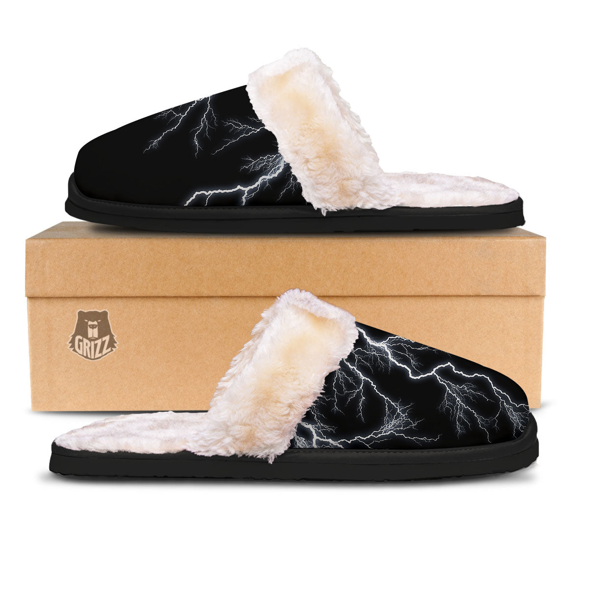 Lightning White Electric Print Slippers-grizzshop