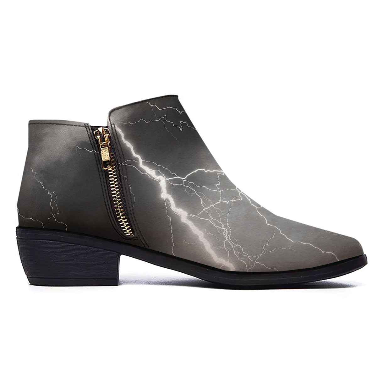 Lightning White Print Ankle Boots-grizzshop