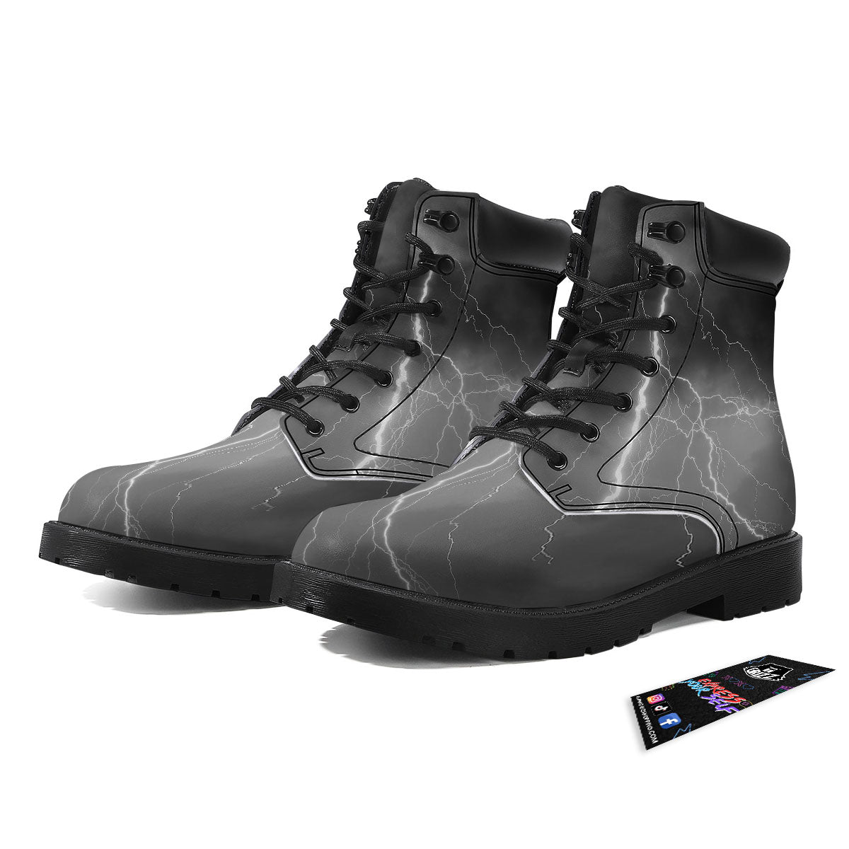 Lightning White Print Boots-grizzshop