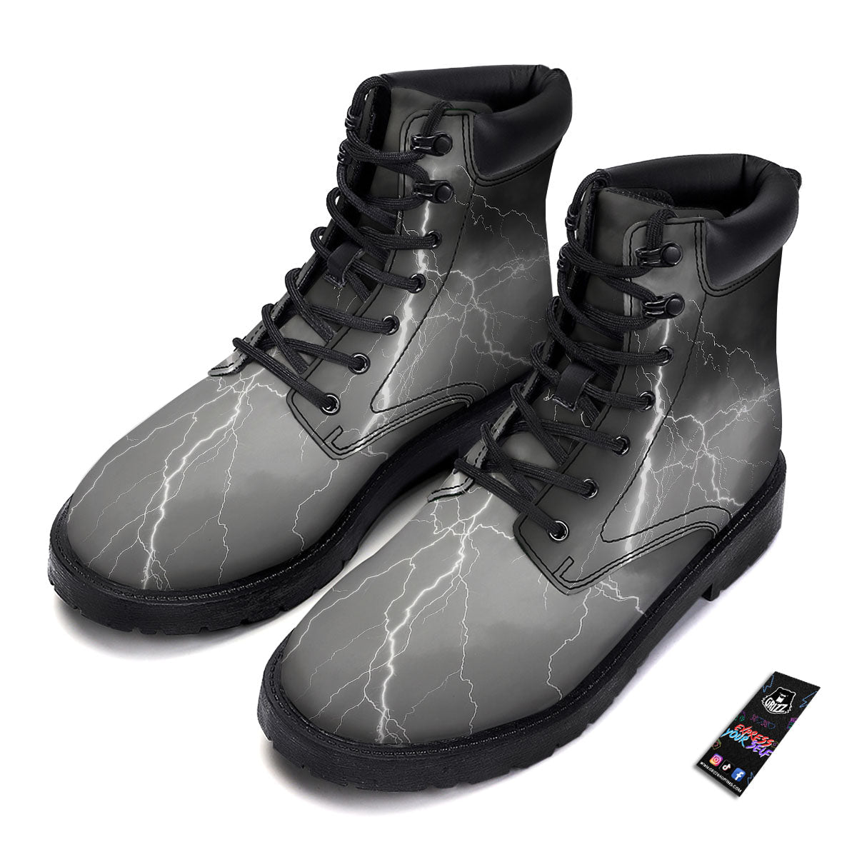 Lightning White Print Boots-grizzshop