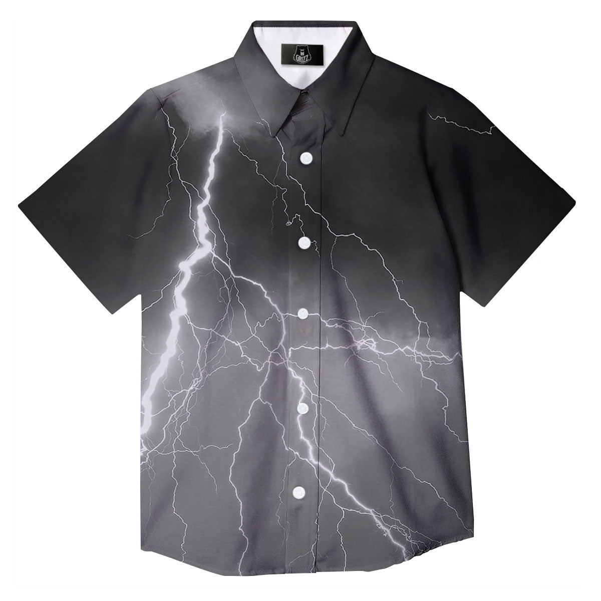 Lightning White Print Button Up Shirt-grizzshop