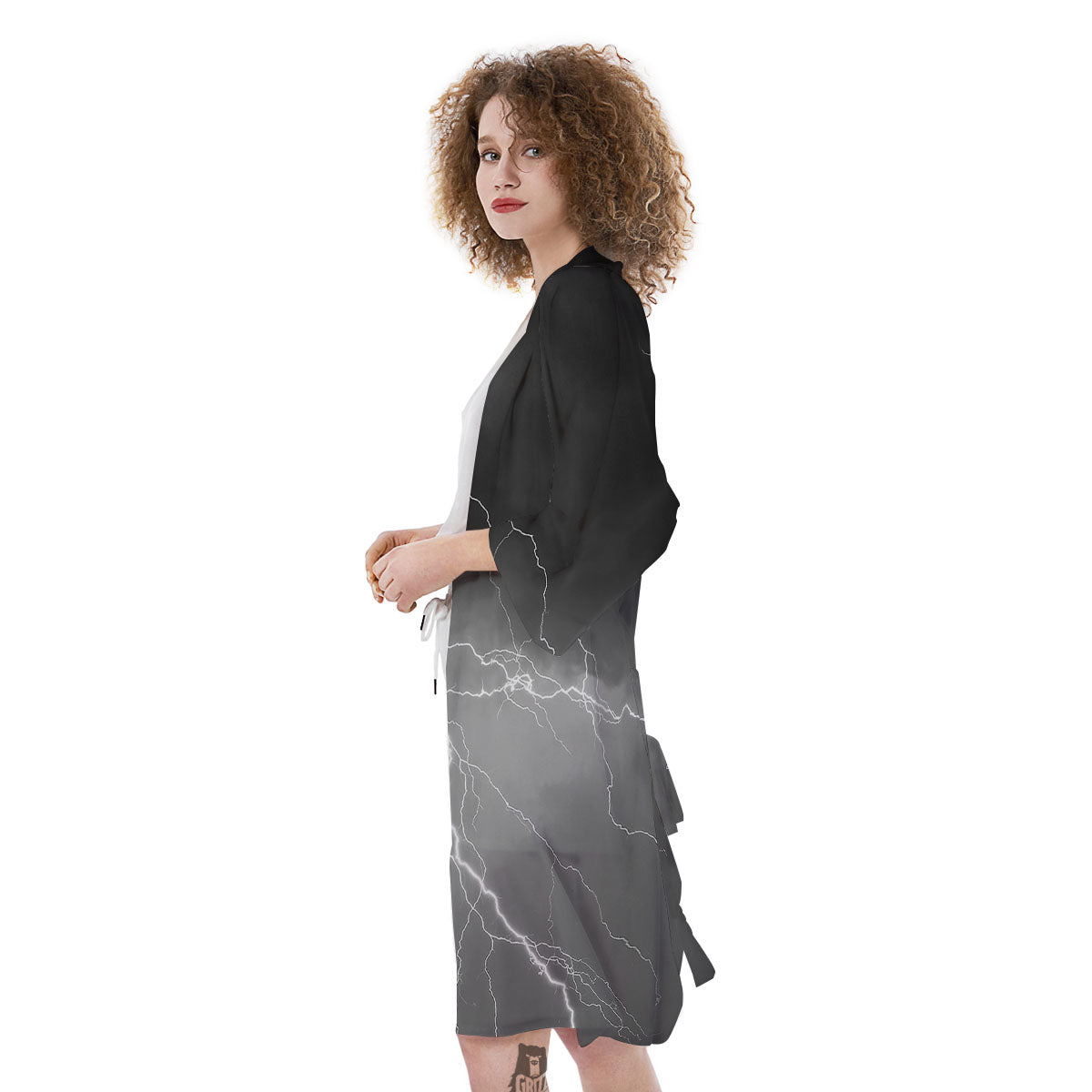 Lightning White Print Kimono-grizzshop