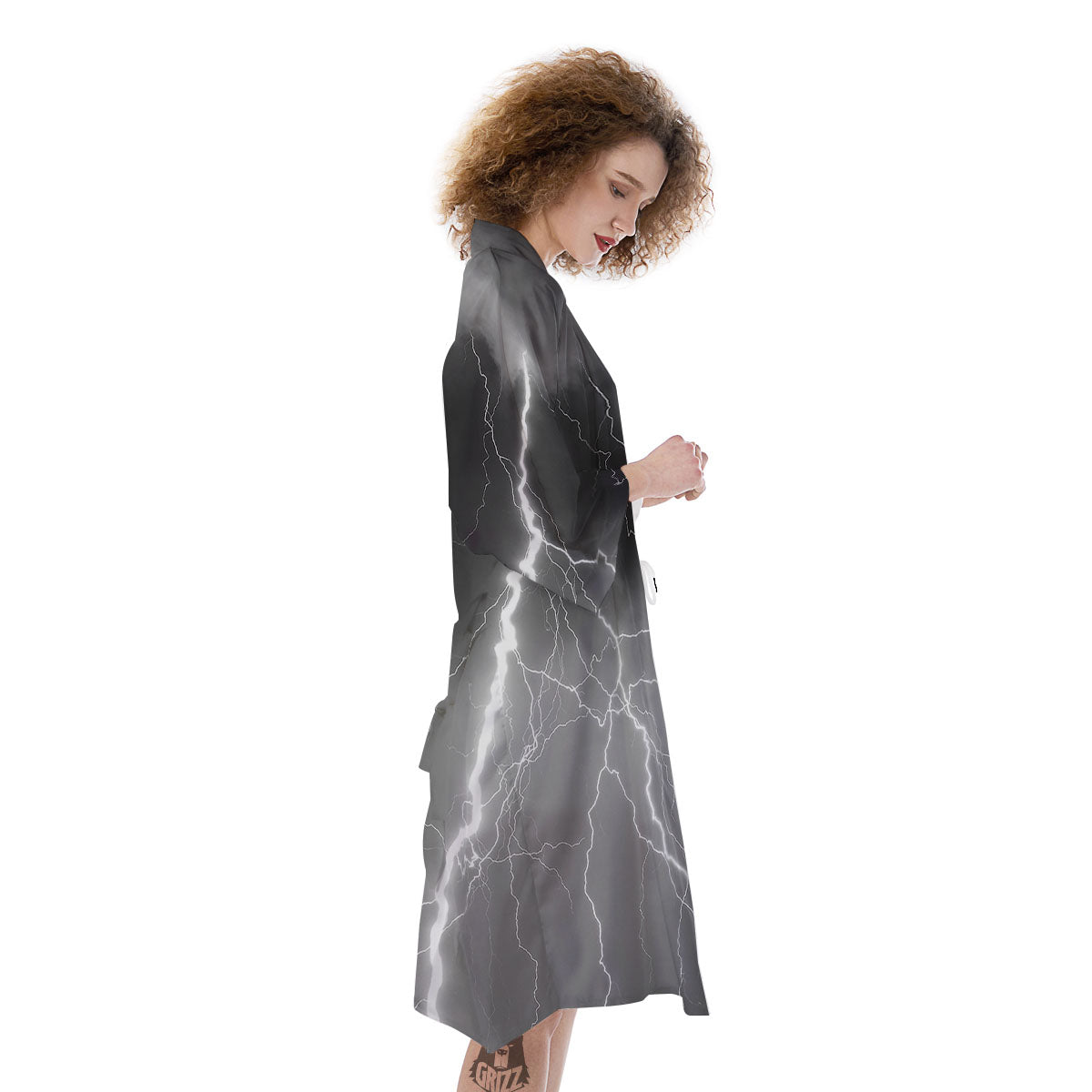 Lightning White Print Kimono-grizzshop