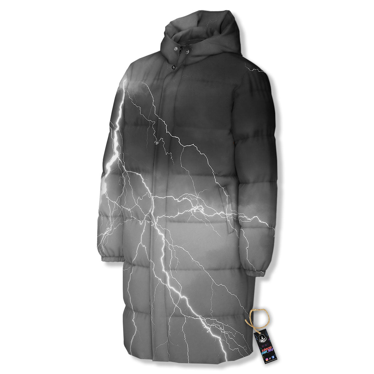 Lightning White Print Long Down Jacket-grizzshop