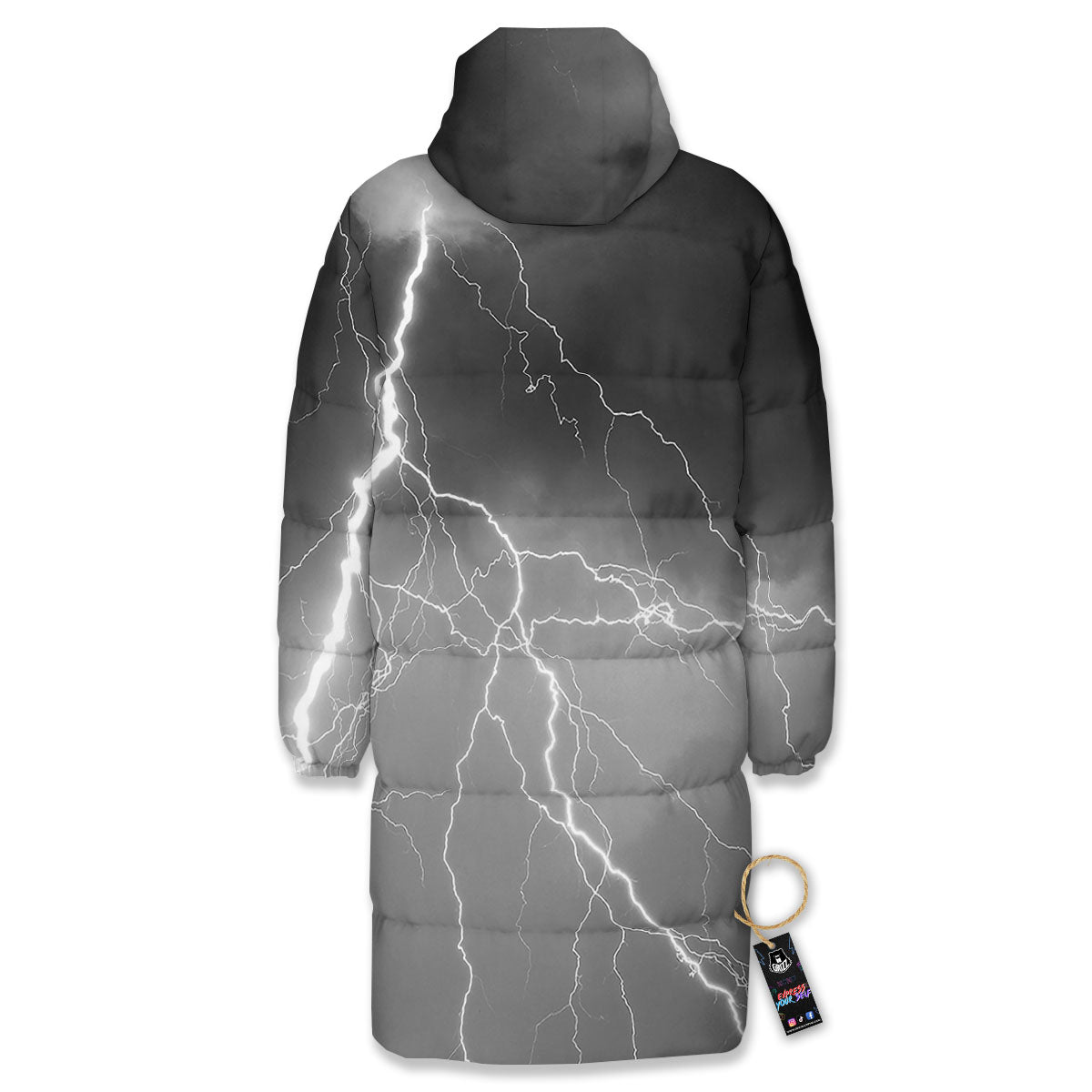 Lightning White Print Long Down Jacket-grizzshop