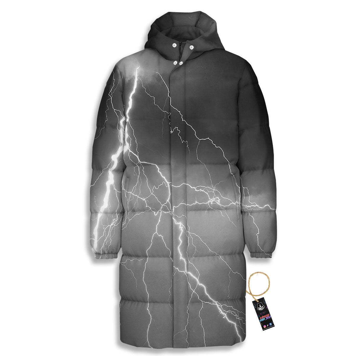 Lightning White Print Long Down Jacket-grizzshop