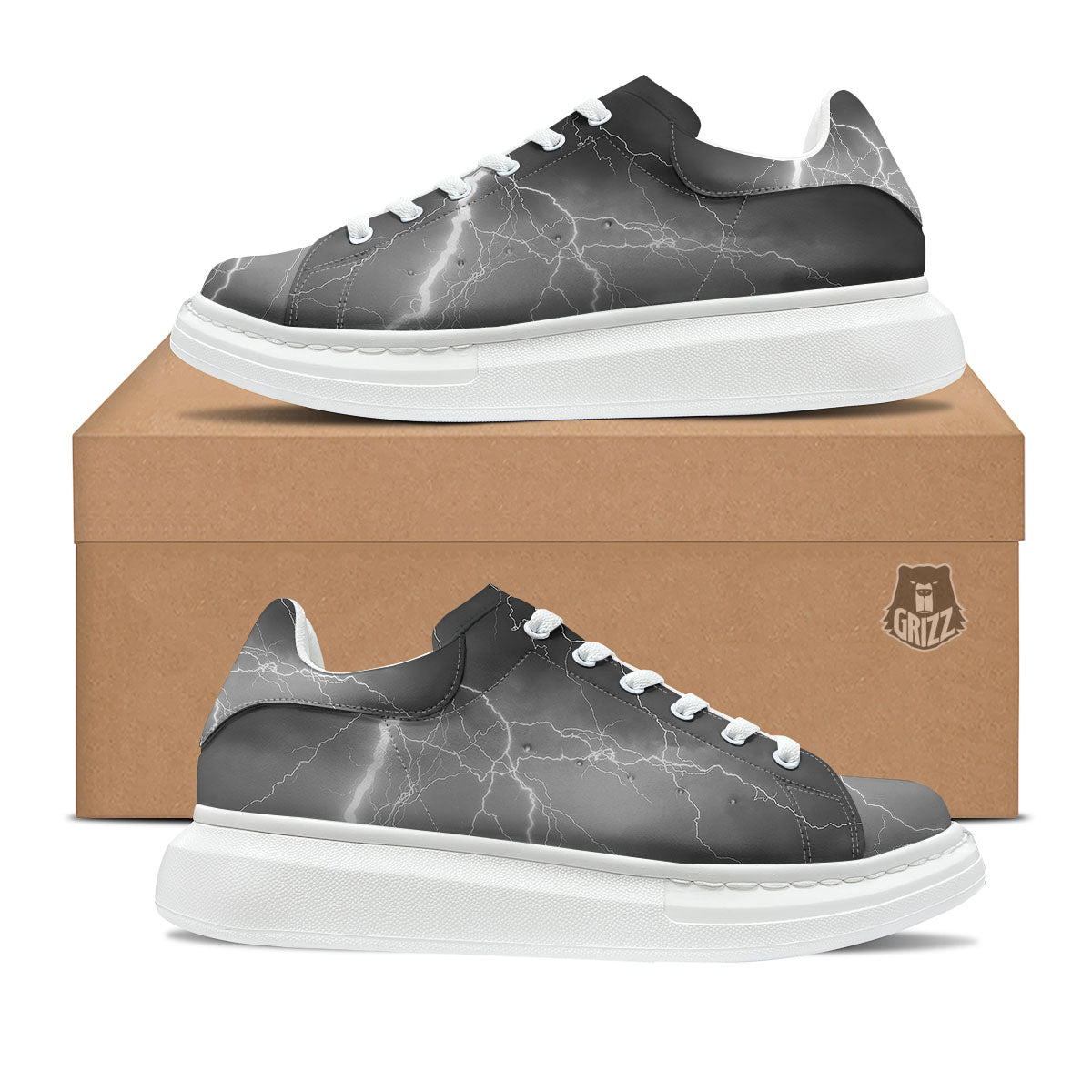 Lightning White Print Platform Shoes-grizzshop
