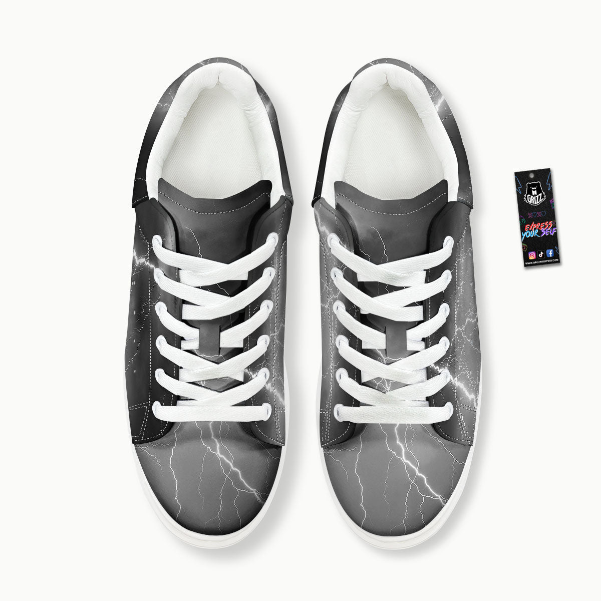 Lightning White Print Platform Shoes-grizzshop