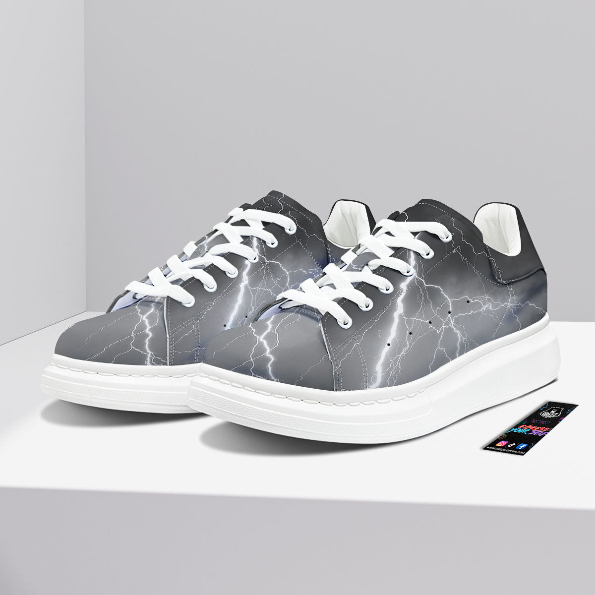 Lightning White Print Platform Shoes-grizzshop