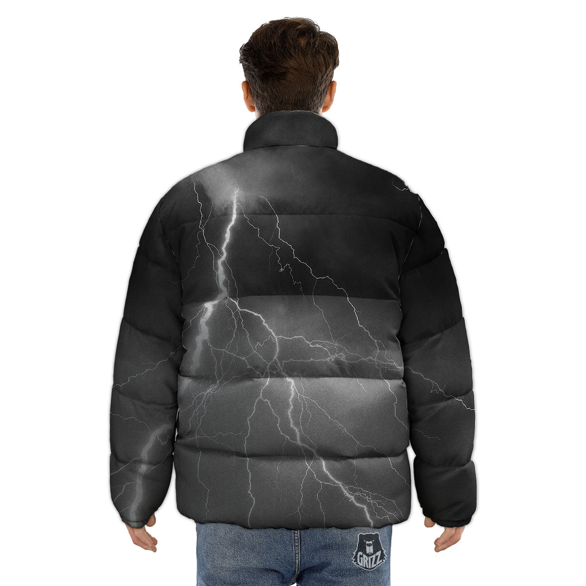 Lightning White Print Puffer Jacket-grizzshop
