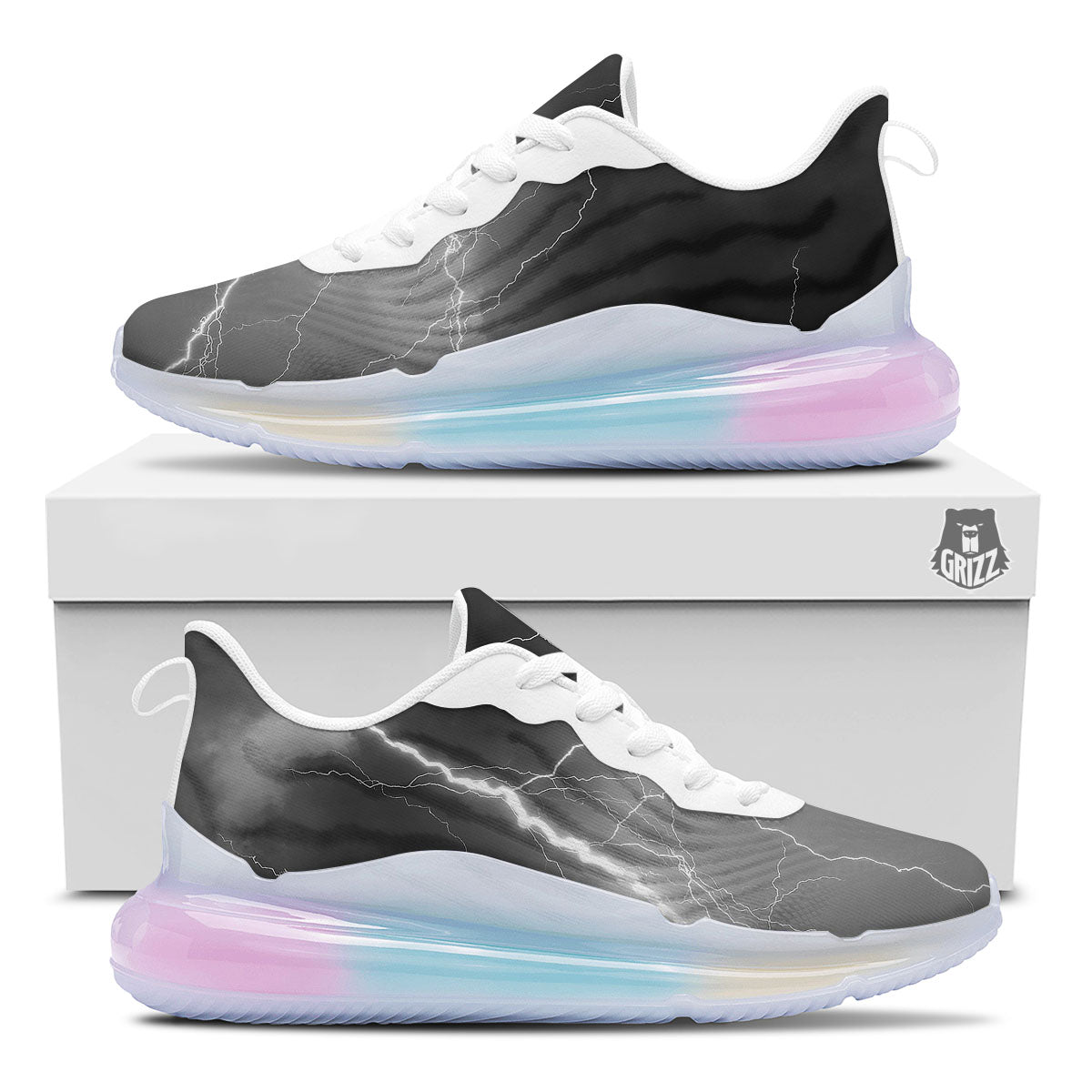 Lightning White Print Running Sneakers-grizzshop