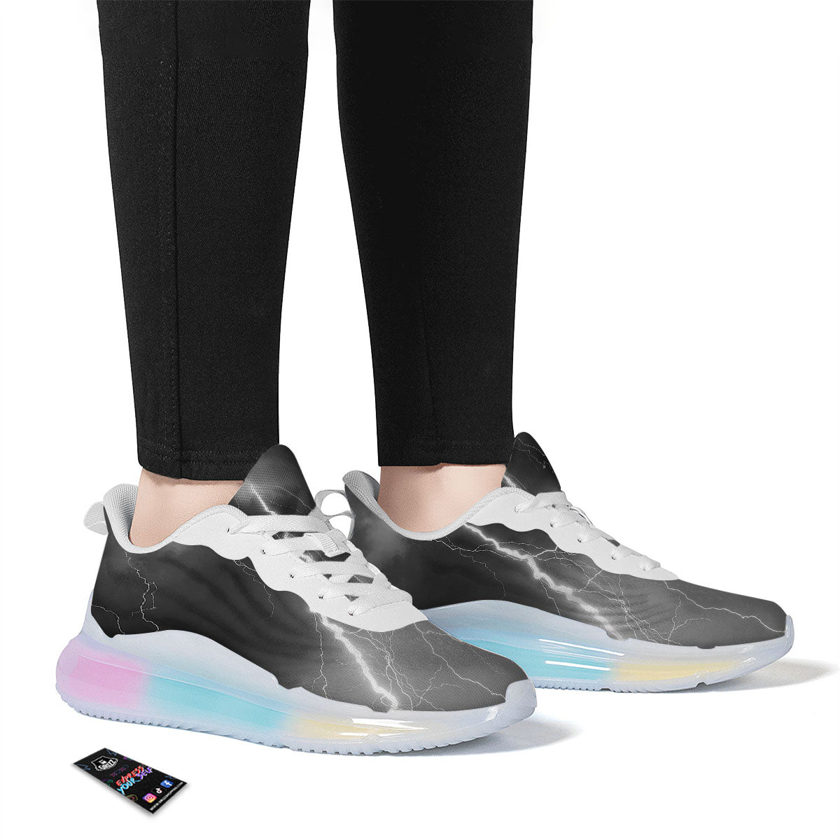 Lightning White Print Running Sneakers-grizzshop
