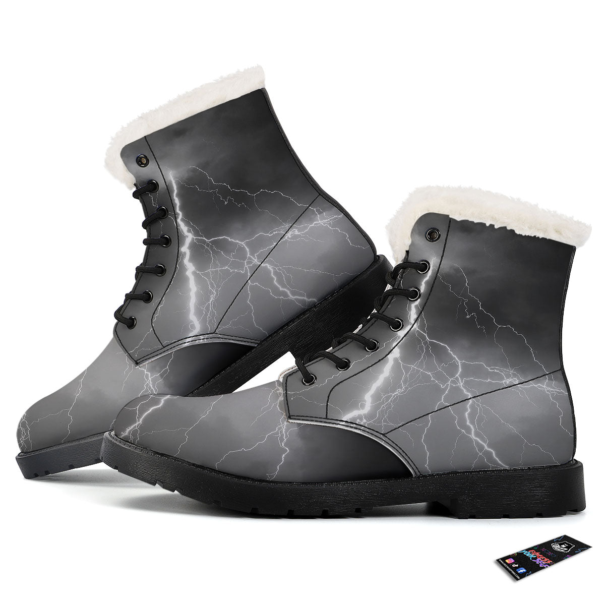 Lightning White Print Winter Boots-grizzshop